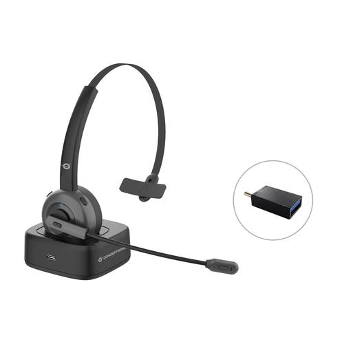 Conceptronic POLONA03BD auricular y casco Auriculares Inalámbrico Diadema Oficina/Centro de llamadas Bluetooth Base de carga Neg