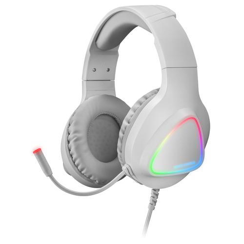 Mars Gaming MH222 Blanco, Cascos Gaming RGB Over Ear con Micrófono, Sonido HiFi, Cancelación de Sonido, Ultraligeros, PS4 PS5 Xb