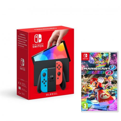 Nintendo switch oled neon + mario kart 8 deluxe