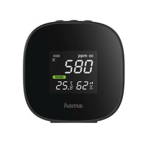 Hama | Detector de la calidad del aire (Medición de CO2, de la humedad y de la temperatura, Con batería recargable), Color Negro
