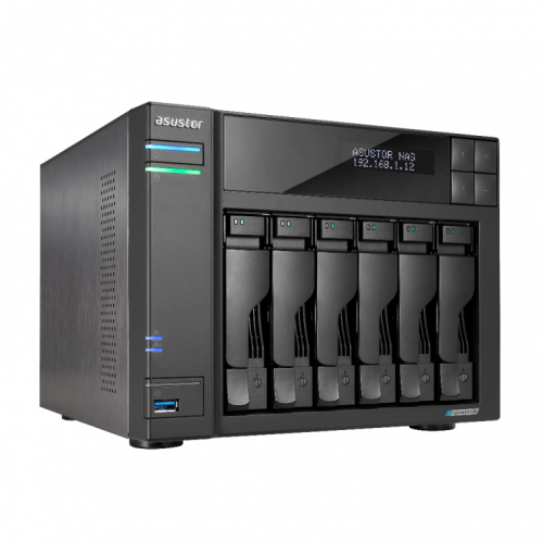 Nas asustor tower 6 bay nas quad - core 2.0ghz dual 2.5gbe ports 8gb ram ddr4